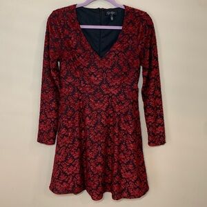 Jessica Simpson Black and Red Fall/Winter Dress, Brocade Design, Lined, M, EUC